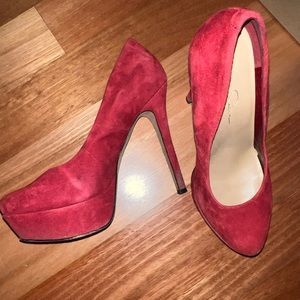Jessica Simpson red velvet platform stilettos